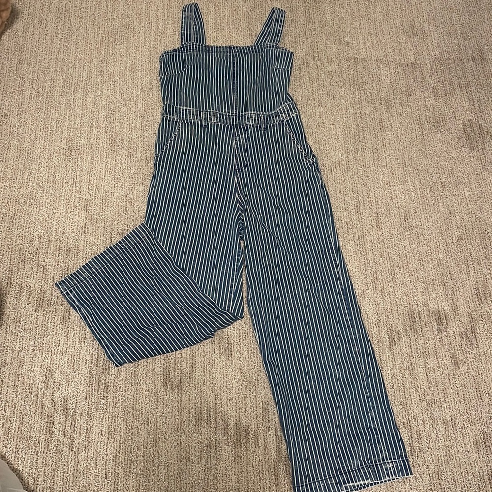 Blue and White Striped Jumpsuit